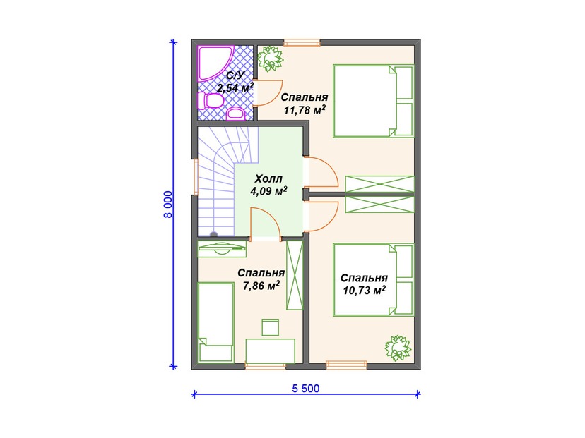 Каркасный дом 9x6 с мансардой – проект V458 "Вустер" план мансардного этажа