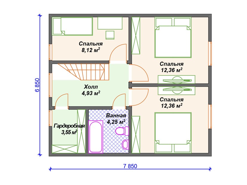 Каркасный дом 7x9 с мансардой – проект V445 "Эвансвилл" план мансардного этажа
