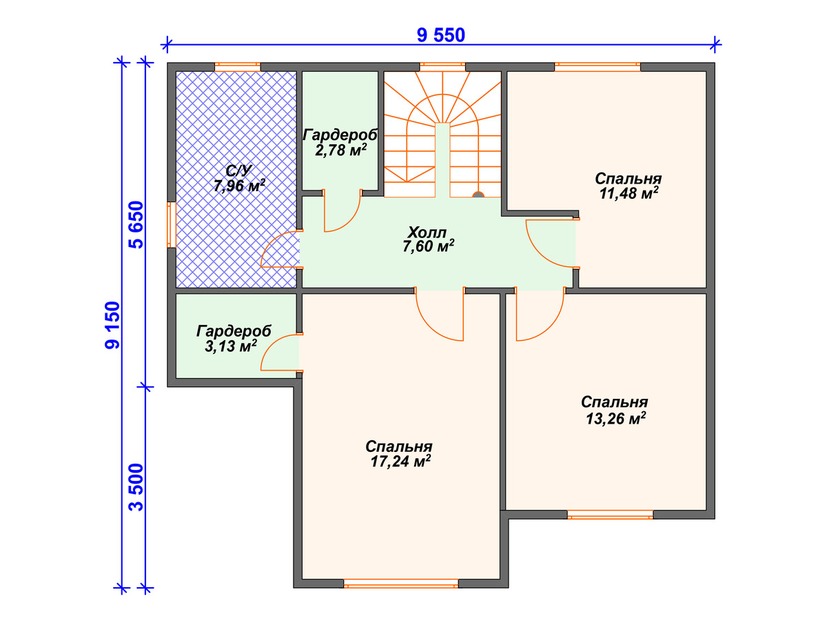 Дом из керамоблока VK455 "Давенпорт" c 3 спальнями план второго этажа