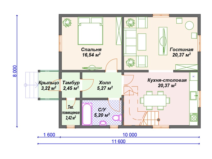 Дом из керамоблока VK453 "Дарем" c 4 спальнями план первого этаж