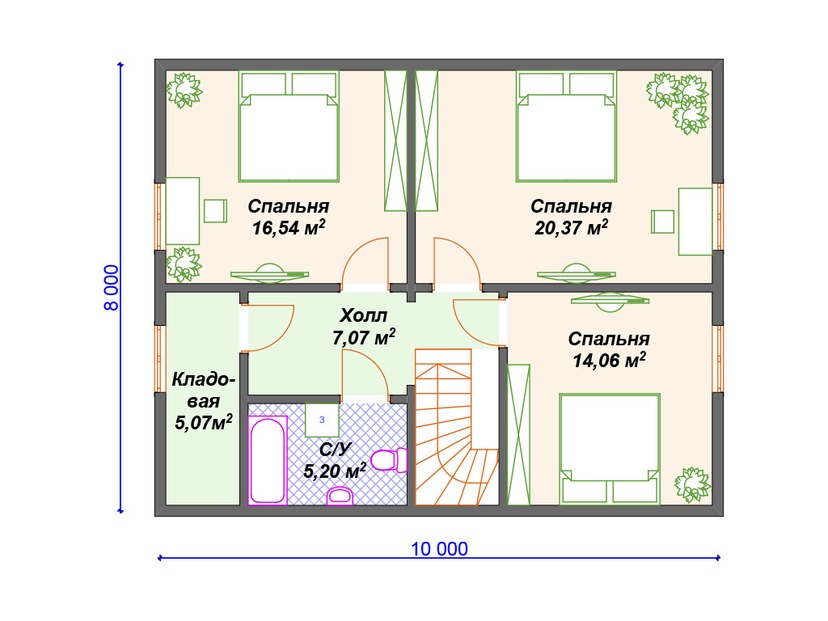 Дом из керамоблока VK453 "Дарем" c 4 спальнями план мансардного этажа