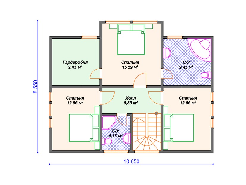 Каркасный дом 16x10 с котельной, террасой, мансардой – проект V452 "Дейтон" план мансардного этажа