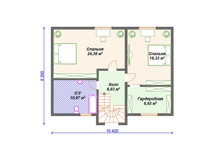Дом из керамоблока VK462 "Валледжо" c 2 спальнями план мансардного этажа