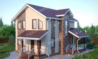 Дом из газобетонного блока с балконом, террасой - VG451 "Де-Мойн" в кредит/ипотеку