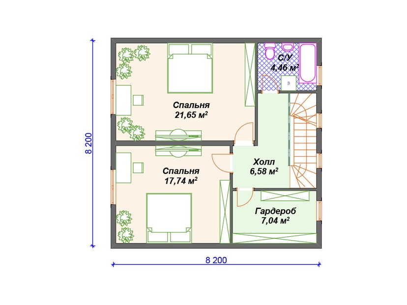 Дом из керамоблока VK450 "Денвер" c 2 спальнями план мансардного этажа