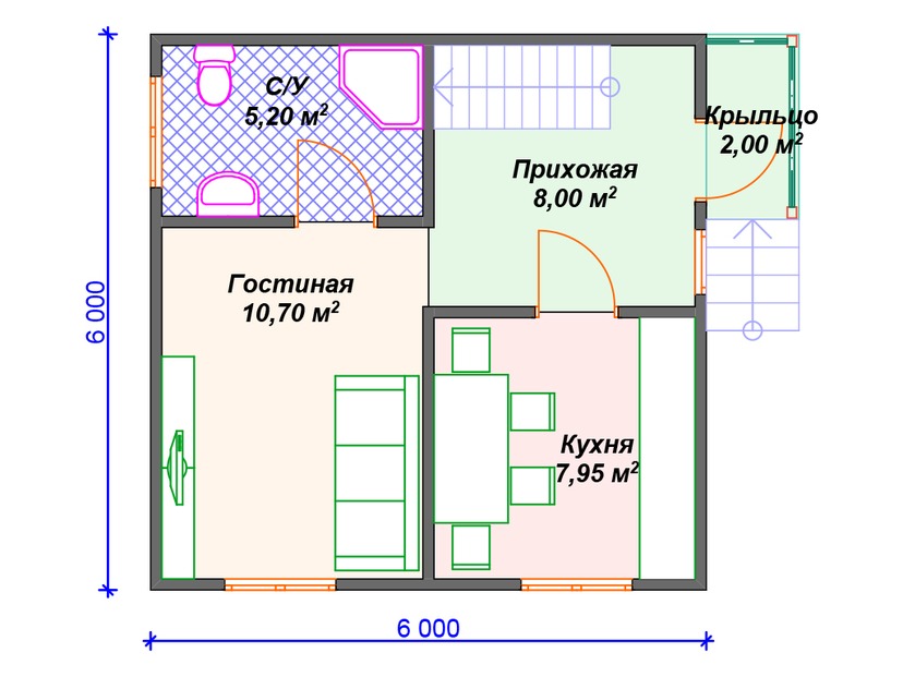 Дом из газобетонного блока с мансардой - VG443 "Эльк Грув" план первого этаж