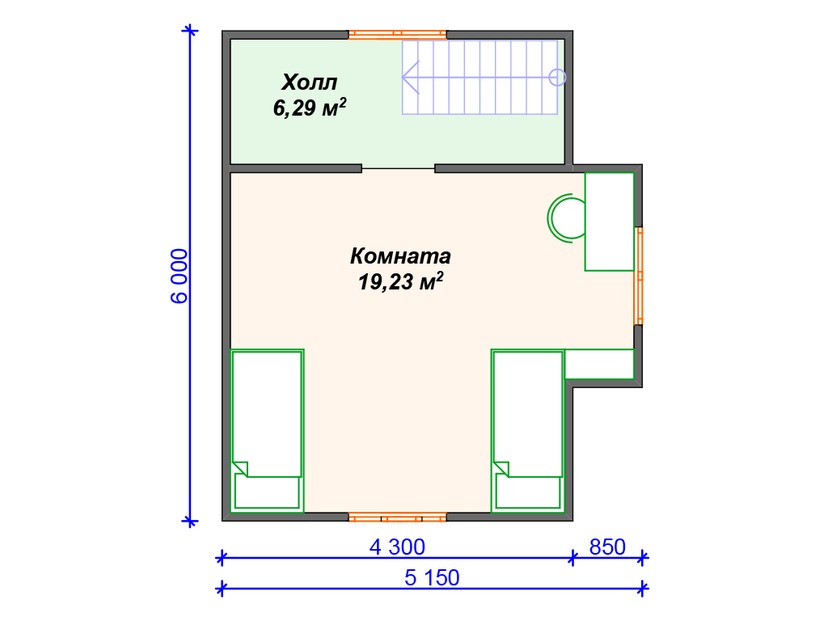Дом из керамоблока VK443 "Эльк Грув" c 1 спальней план мансардного этажа