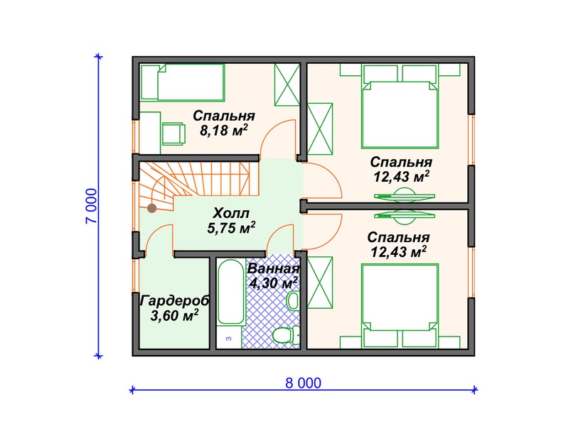 Каркасный дом 7x9 с мансардой – проект V366 "Хартфорд" план мансардного этажа