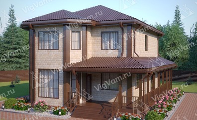 Дом из газобетонного блока с террасой, эркером - VG439 "Шривпорт" в кредит/ипотеку