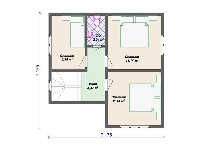 Дом из керамоблока VK412 "Коламбус" c 4 спальнями план мансардного этажа