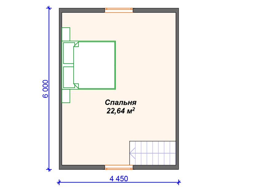 Каркасный дом 6x8 с сауной, террасой – проект V438 "Абилин" план второго этажа