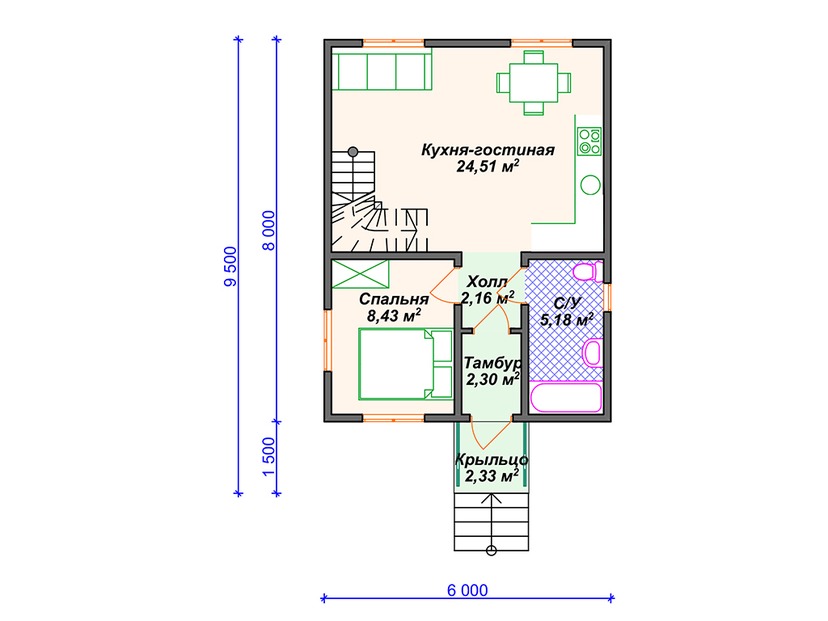 Газобетонный дом  - VG374 "Темпе" план первого этаж