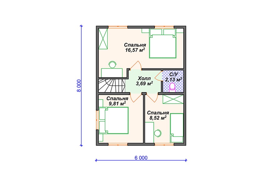 Каркасный дом 10x6  – проект V374 "Темпе" план второго этажа