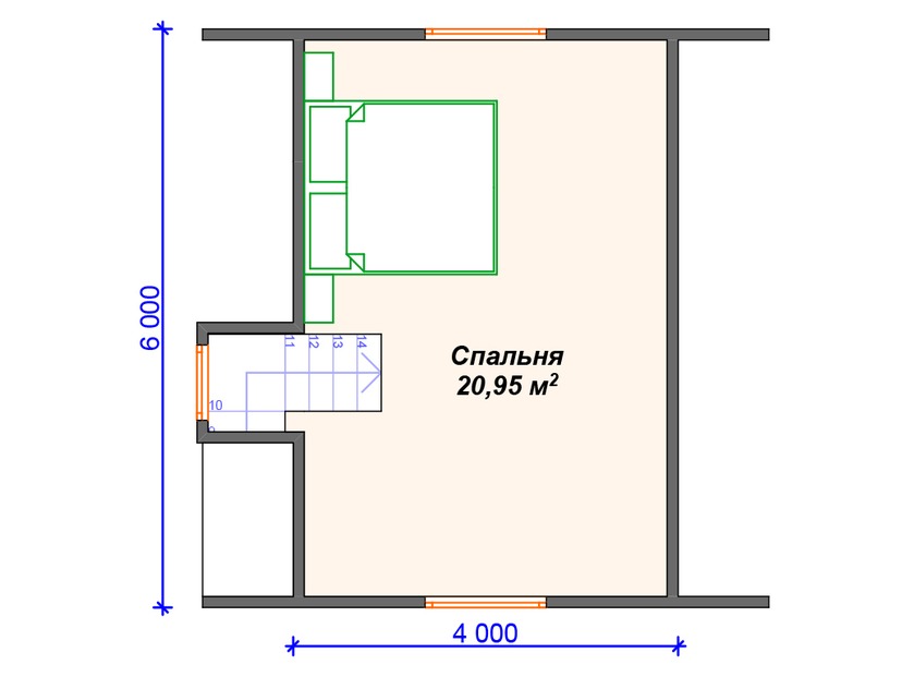 Дом из газобетонного блока с мансардой - VG436 "Акрон" план мансардного этажа
