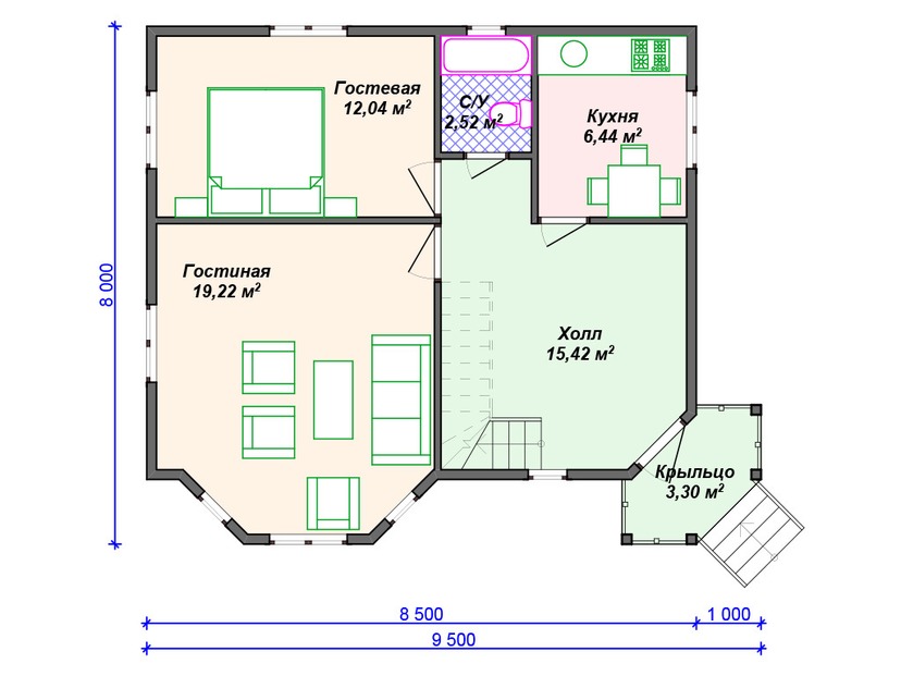 Дом из керамоблока VK410 "Колумбия" c 4 спальнями план первого этаж