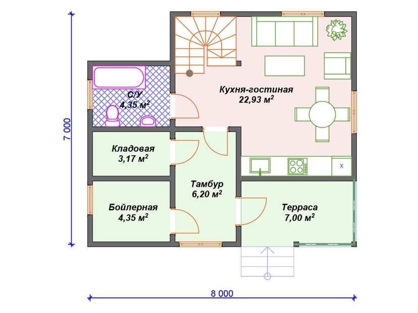 Дом из керамического блока VK382 "Стерлинг Хайтс" c 3 спальнями план первого этаж
