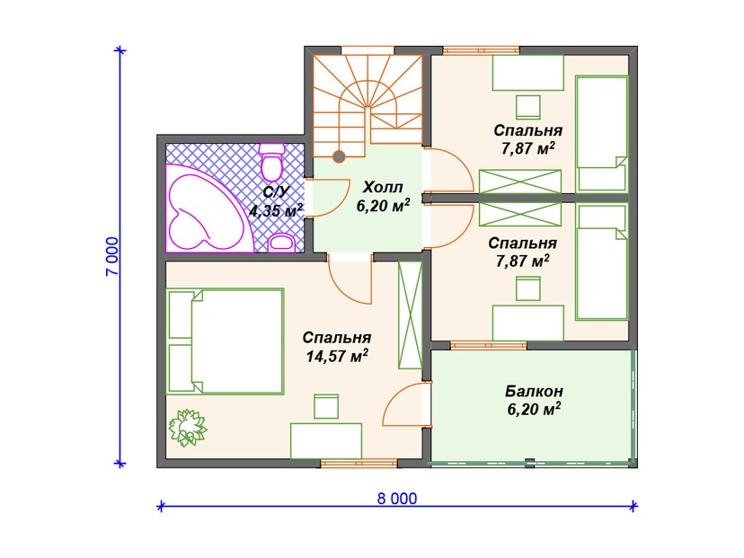 Газобетонный дом с котельной, балконом, террасой - VG382 "Стерлинг Хайтс" план мансардного этажа