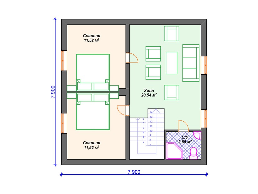 Каркасный дом 9x8 с мансардой – проект V409 "Конкорд" план мансардного этажа