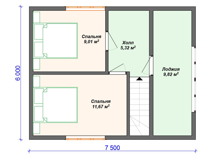 Дом из керамоблока VK435 "Аллентаун" c 2 спальнями план мансардного этажа