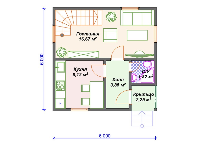 Дом из керамического блока VK380 "Стэмфорд" c 1 спальней план первого этаж