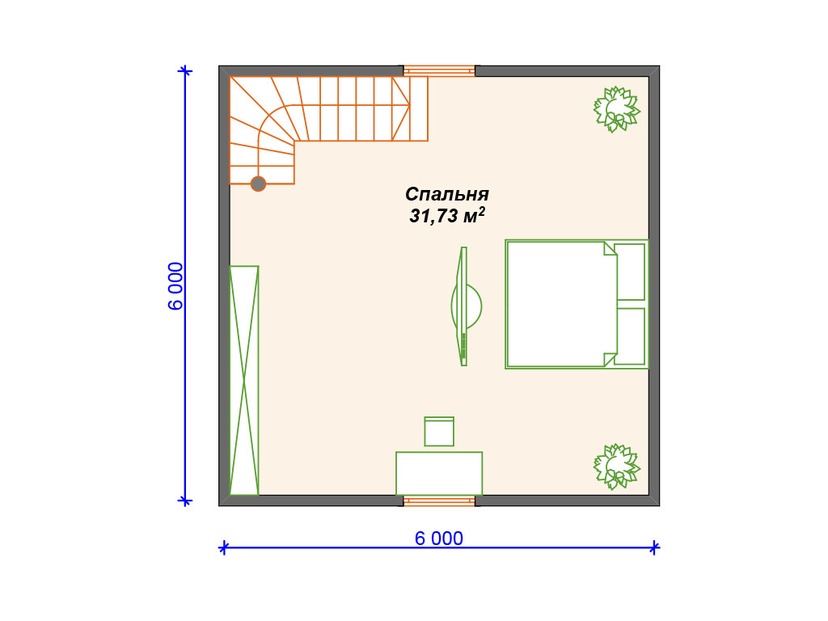 Дом из керамического блока VK380 "Стэмфорд" c 1 спальней план мансардного этажа