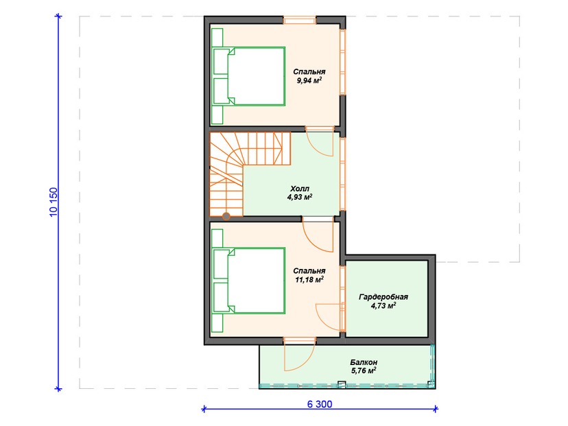 Каркасный дом 10x12 с котельной, балконом, сауной – проект V404 "Саванна" план мансардного этажа