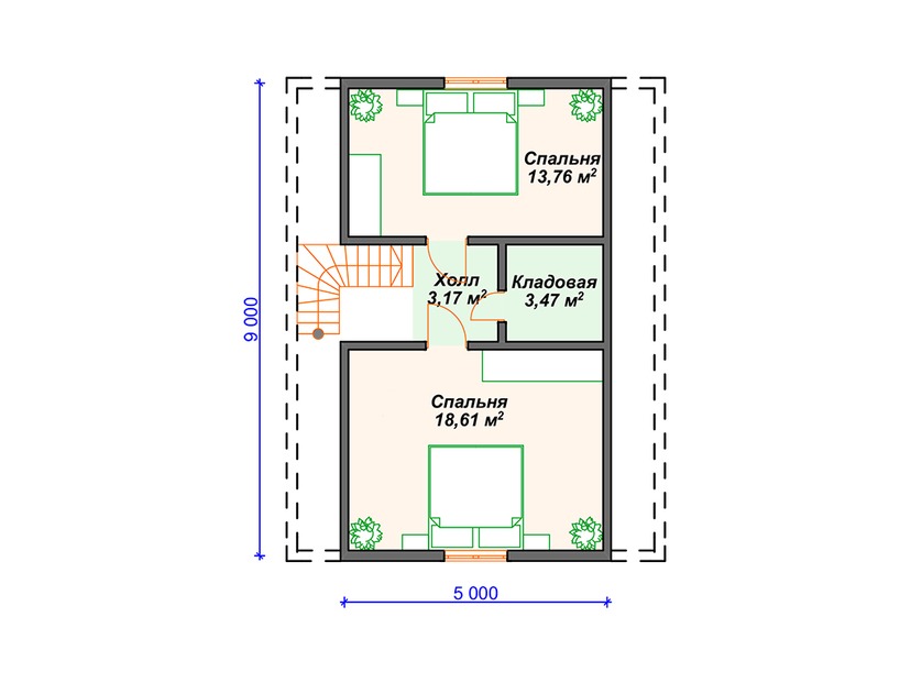 Каркасный дом 9x7 с террасой, мансардой – проект V379 "Су-Фолс" план мансардного этажа