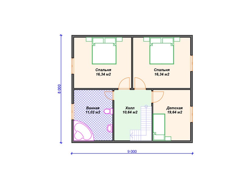 Каркасный дом 12x9 с террасой, мансардой – проект V403 "Сакраменто" план мансардного этажа