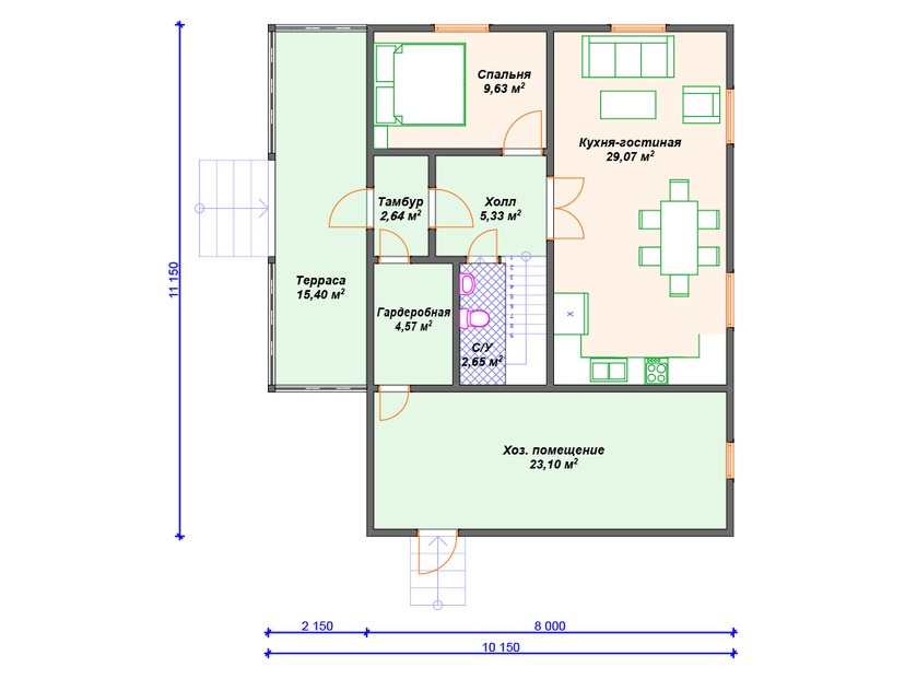Дом из керамоблока VK426 "Белвью" c 4 спальнями план первого этаж