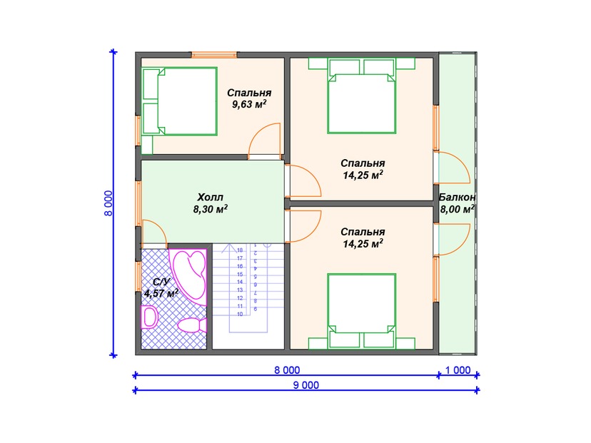 Дом из керамоблока VK426 "Белвью" c 4 спальнями план второго этажа