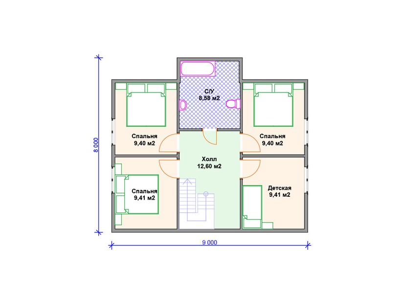 Дом из керамического блока VK396 "Санта-Роза" c 5 спальнями план мансардного этажа