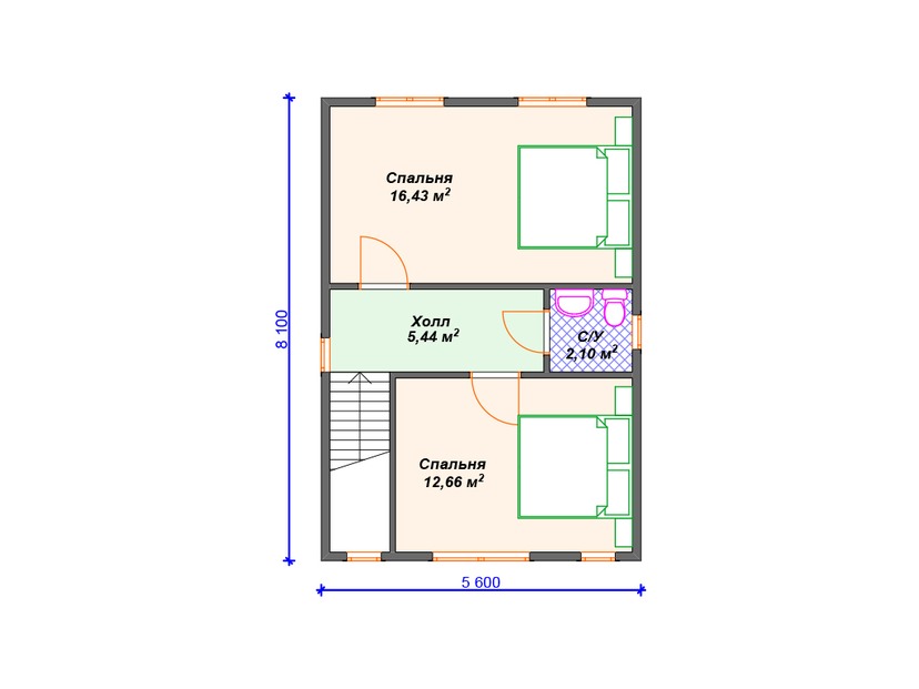 Каркасный дом 8x6  – проект V423 "Бирмингем" план второго этажа