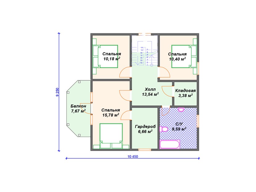 Каркасный дом 12x11 с балконом, котельной, сауной – проект V390 "Сент-Питерсберг" план мансардного этажа