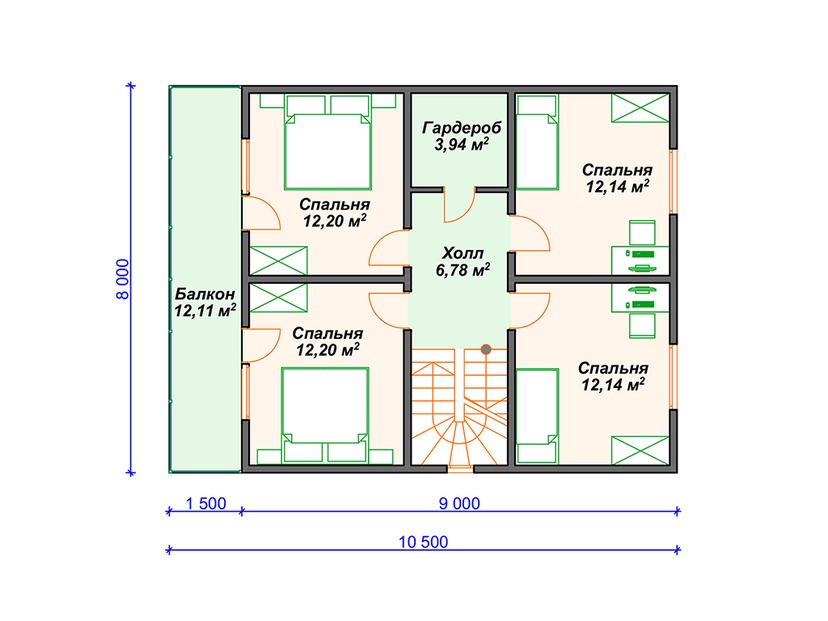 Дом из керамического блока VK367 "Хантсвилл" c 5 спальнями план мансардного этажа