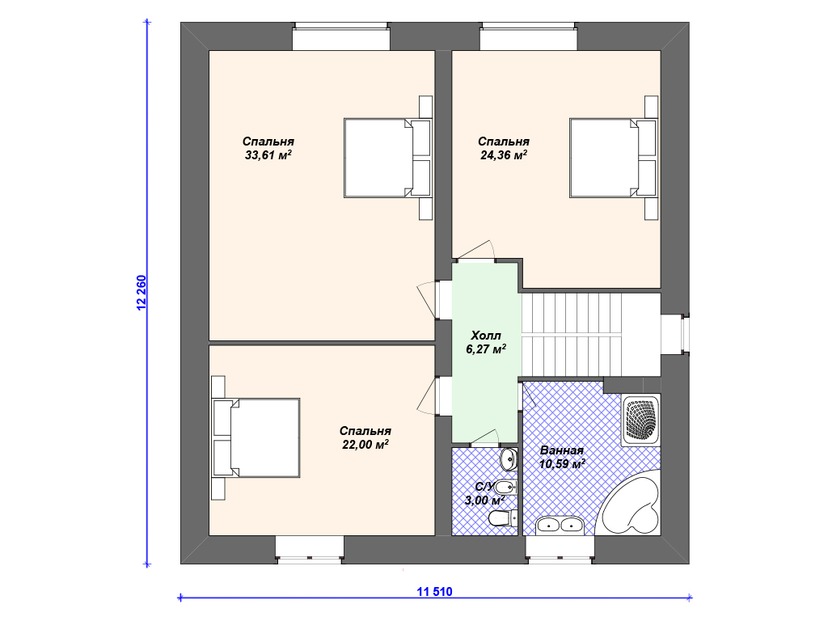 Каркасный дом 15x12 с террасой, котельной, мансардой – проект V297 "Чарльстон" план мансардного этажа