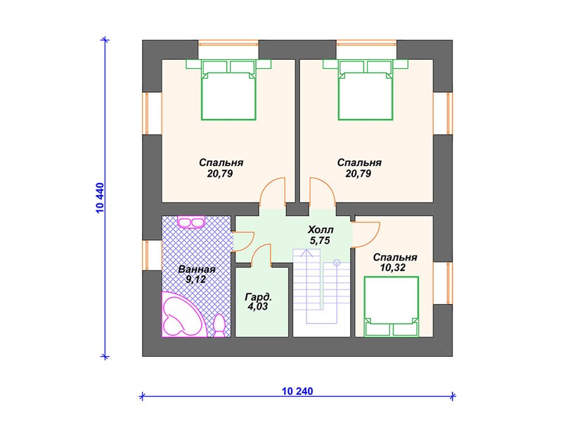 Дом из керамического блока VK344 "Милуоки" c 4 спальнями план второго этажа
