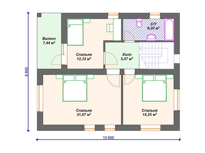 Дом из газосиликатного блока с котельной, балконом, террасой - VG296 "Чаттануга" план второго этажа
