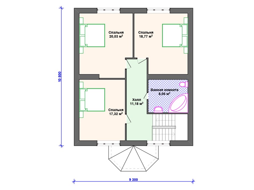 Каркасный дом 11x9 с котельной, эркером, мансардой – проект V323 "Пуэбло" план мансардного этажа