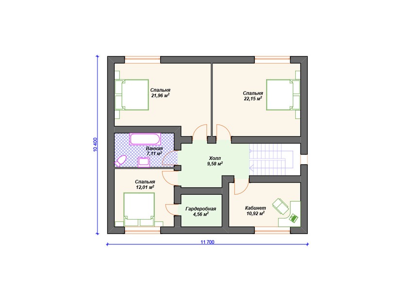 Каркасный дом 15x16 с террасой, котельной, гаражом – проект V321 "Лансинг" план второго этажа