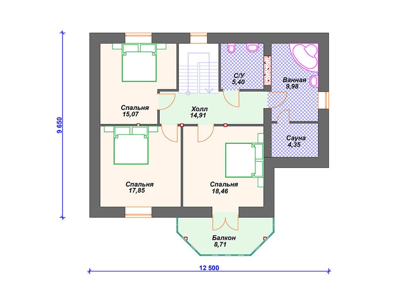 Дом из керамического блока VK341 "Модесто" c 3 спальнями план мансардного этажа