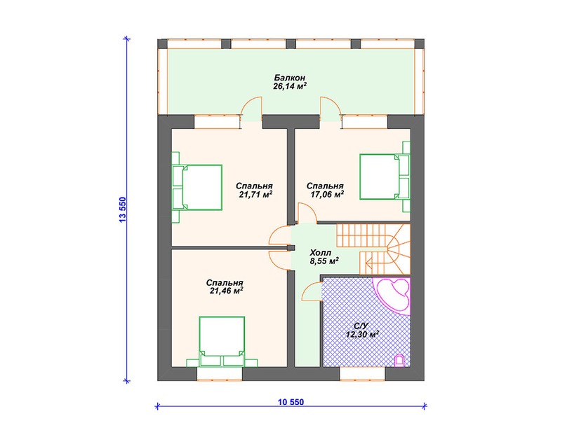 Каркасный дом 16x15 с балконом, котельной, террасой – проект V340 "Монтгомери" план второго этажа