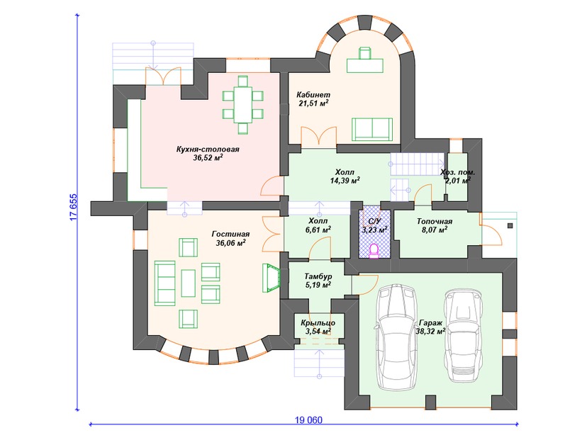 Газобетонный дом с балконом, котельной, эркером - VG320 "Ларедо" план первого этаж