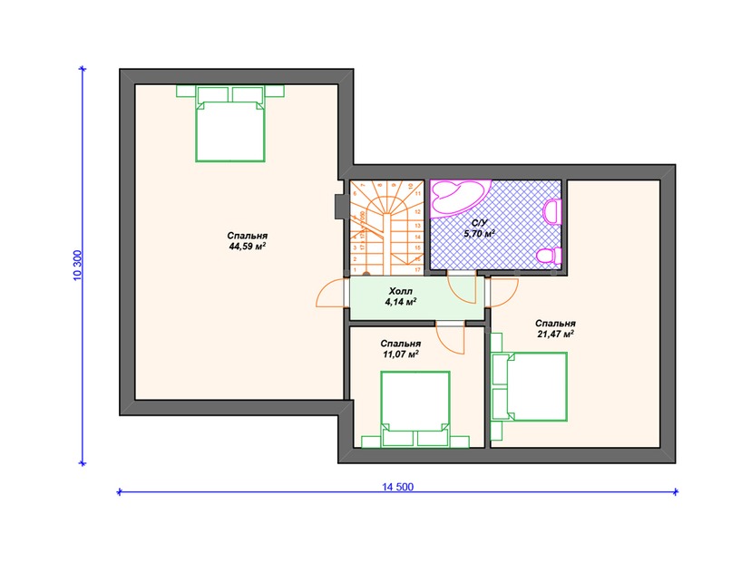 Каркасный дом 10x15 с террасой, котельной, мансардой – проект V291 "Огаста" план мансардного этажа