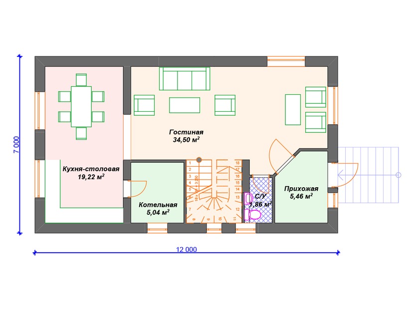 Каркасный дом 7x12 с котельной – проект V290 "Окленд" план первого этаж