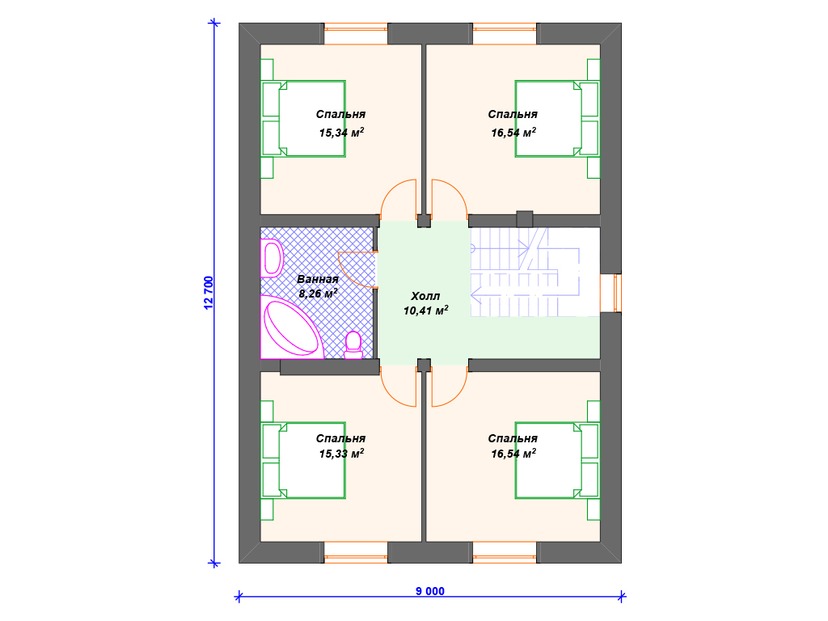 Каркасный дом 17x13 с котельной, террасой, мансардой – проект V335 "Пасадена" план мансардного этажа