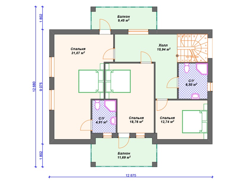Дом из керамического блока VK312 "Луисвилл" c 4 спальнями план мансардного этажа