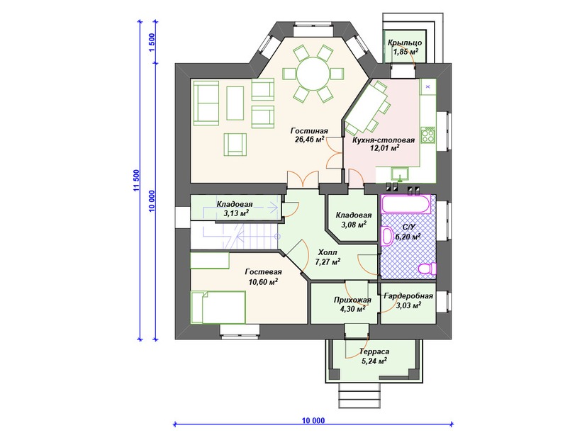 Дом из керамического блока VK334 "Патерсон" c 4 спальнями план первого этаж