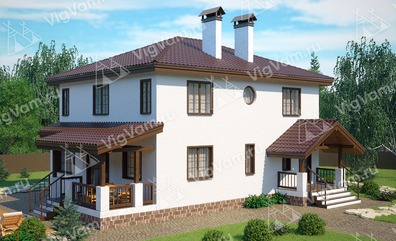 Каркасный дом 14x11 с котельной, террасой, эркером – проект V310 "Гарден Грув" в кредит/ипотеку