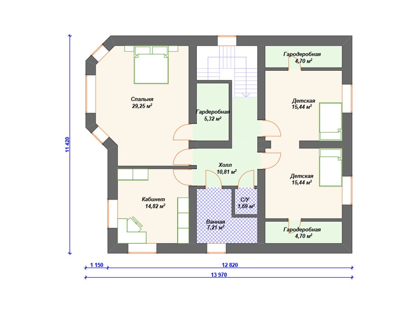 Каркасный дом 11x14 с террасой, котельной, эркером – проект V333 "Пемброк-Пайнс" план второго этажа