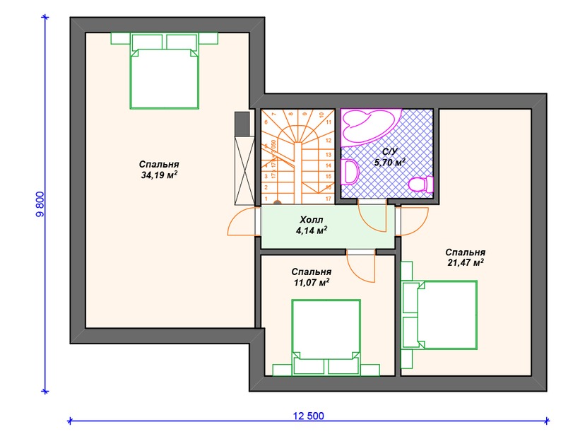 Газобетонный дом с террасой, котельной, мансардой - VG309 "Гарлэнд" план мансардного этажа
